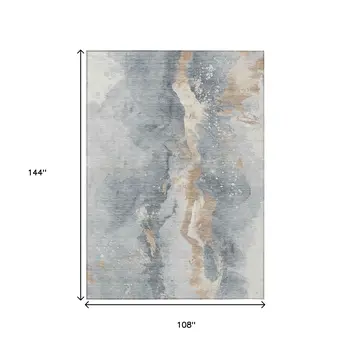 9' X 12' Gray Beige And Olive Green Abstract Washable Indoor Outdoor Area Rug