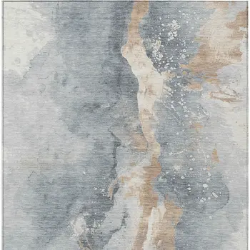10' X 14' Gray Beige And Olive Green Abstract Washable Indoor Outdoor Area Rug