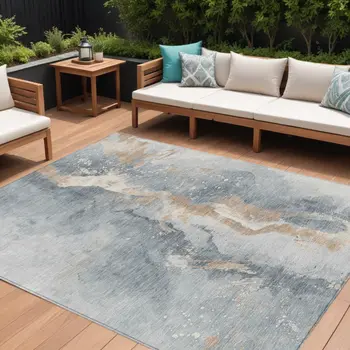 10' X 14' Gray Beige And Olive Green Abstract Washable Indoor Outdoor Area Rug