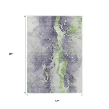 3' X 5' Lavender And Lime Green Abstract Washable Indoor Outdoor Area Rug