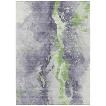 3' X 5' Lavender And Lime Green Abstract Washable Indoor Outdoor Area Rug