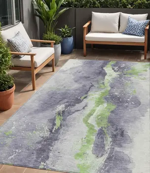 5' X 8' Lavender And Lime Green Abstract Washable Indoor Outdoor Area Rug
