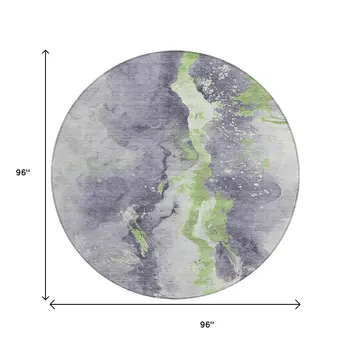 8' Lavender And Lime Green Round Abstract Washable Indoor Outdoor Area Rug