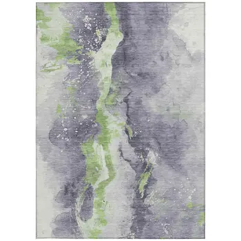 9' X 12' Lavender And Lime Green Abstract Washable Indoor Outdoor Area Rug