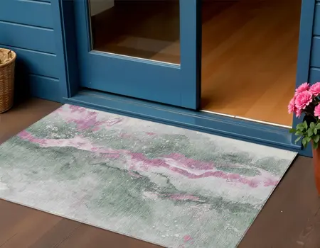 3' X 5' Sage And Mauve Abstract Washable Indoor Outdoor Area Rug