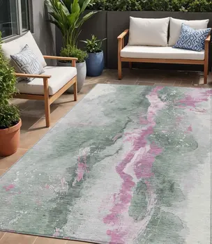 5' X 8' Sage And Mauve Abstract Washable Indoor Outdoor Area Rug