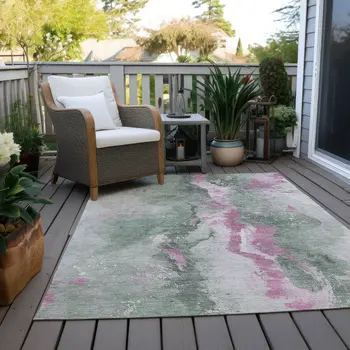 9' X 12' Sage And Mauve Abstract Washable Indoor Outdoor Area Rug