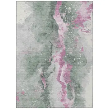 9' X 12' Sage And Mauve Abstract Washable Indoor Outdoor Area Rug