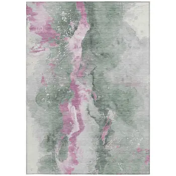 9' X 12' Sage And Mauve Abstract Washable Indoor Outdoor Area Rug