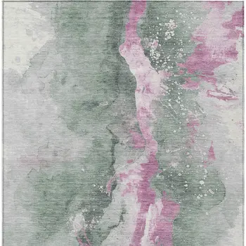 10' X 14' Sage And Mauve Abstract Washable Indoor Outdoor Area Rug