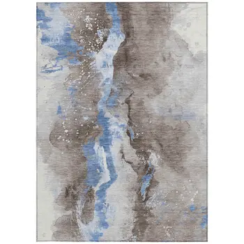 5' X 8' Taupe And Blue Abstract Washable Indoor Outdoor Area Rug