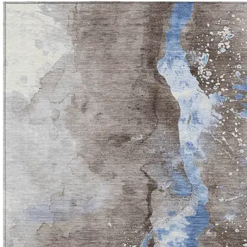 5' X 8' Taupe And Blue Abstract Washable Indoor Outdoor Area Rug