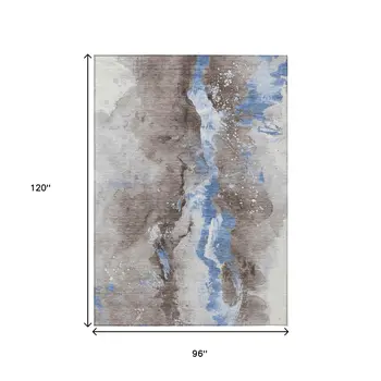 8' X 10' Taupe And Blue Abstract Washable Indoor Outdoor Area Rug