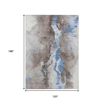 10' X 14' Taupe And Blue Abstract Washable Indoor Outdoor Area Rug