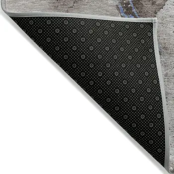 10' X 14' Taupe And Blue Abstract Washable Indoor Outdoor Area Rug