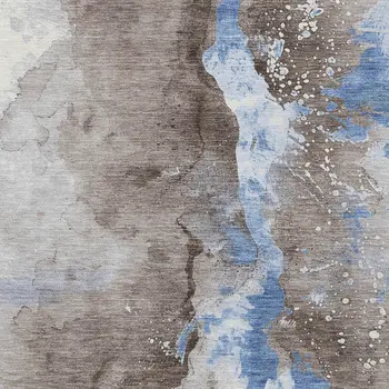 10' X 14' Taupe And Blue Abstract Washable Indoor Outdoor Area Rug