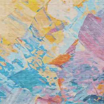 5' X 8' Blue Yellow Pink And Orange Abstract Washable Indoor Outdoor Area Rug