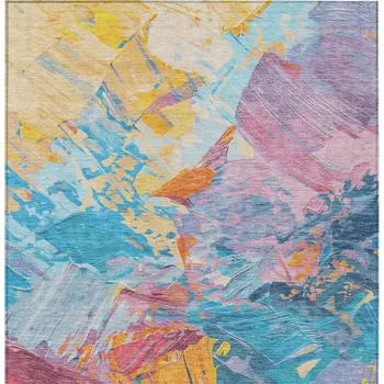 9' X 12' Blue Yellow Pink And Orange Abstract Washable Indoor Outdoor Area Rug