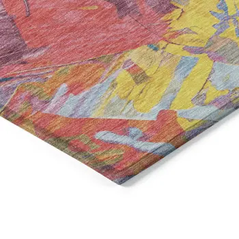 10' X 14' Blue Yellow Pink And Orange Abstract Washable Indoor Outdoor Area Rug