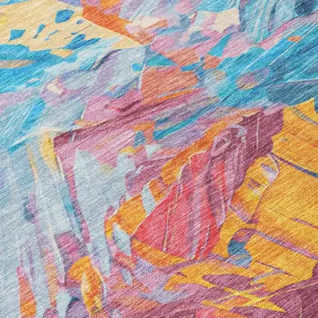 10' X 14' Blue Yellow Pink And Orange Abstract Washable Indoor Outdoor Area Rug