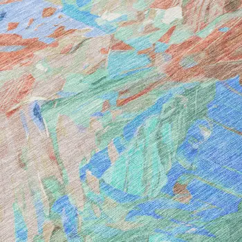 5' X 8' Coral Teal Blue Mint Green And Copper Abstract Washable Indoor Outdoor Area Rug
