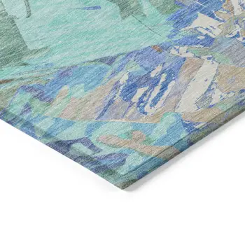 8' X 10' Coral Teal Blue Mint Green And Copper Abstract Washable Indoor Outdoor Area Rug