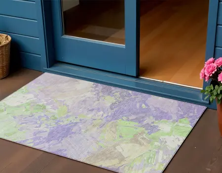3' X 5' Lavender Mint Green And Beige Abstract Washable Indoor Outdoor Area Rug