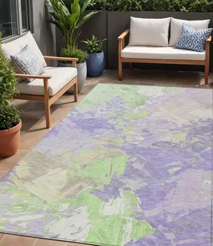 5' X 8' Lavender Mint Green And Beige Abstract Washable Indoor Outdoor Area Rug