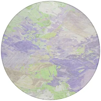 8' Lavender Mint Green And Beige Round Abstract Washable Indoor Outdoor Area Rug