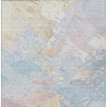 5' X 8' Sky Blue Beige And Gold Abstract Washable Indoor Outdoor Area Rug