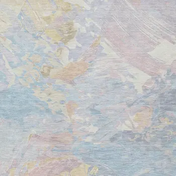 8' X 10' Sky Blue Beige And Gold Abstract Washable Indoor Outdoor Area Rug