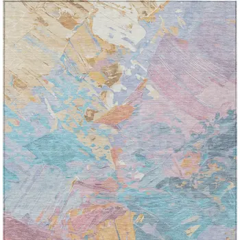 5' X 8' Teal Blue Gold And Pink Abstract Washable Indoor Outdoor Area Rug