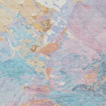 5' X 8' Teal Blue Gold And Pink Abstract Washable Indoor Outdoor Area Rug