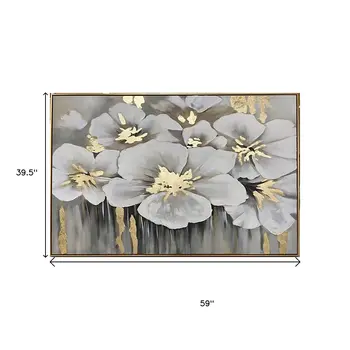 White And Gold Blossoms Gold Framed Oil Painting Wall Art