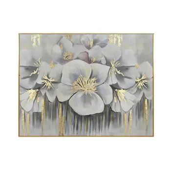 White And Gold Blossoms Gold Framed Oil Painting Wall Art