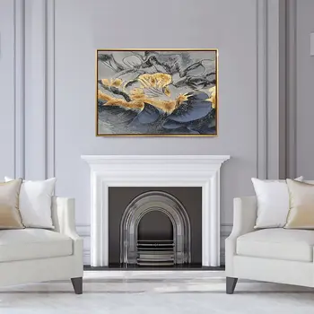 Blue And Gold Modern Abstract Gold Oil Painting Wall Art