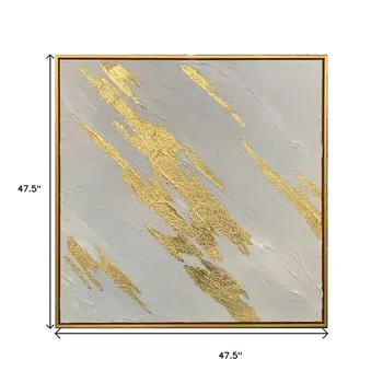White And Gold Streaks Gold Framed Oil Painting Wall Art