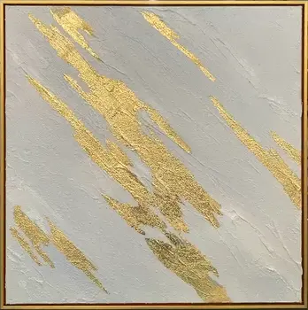 White And Gold Streaks Gold Framed Oil Painting Wall Art