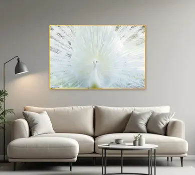 White Peacock Gold Framed Wall Art