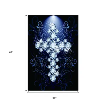 Blue Diamond Studded Cross Unframed Acrylic Wall Art