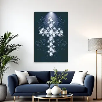 Blue Diamond Studded Cross Unframed Acrylic Wall Art
