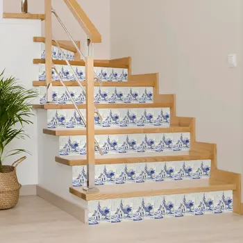 8" x 8" Blue Vinyl Arabesque Peel And Stick Removable Tiles