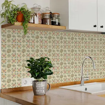 6" x 6" Green Vinyl Arabesque Peel And Stick Removable Tiles