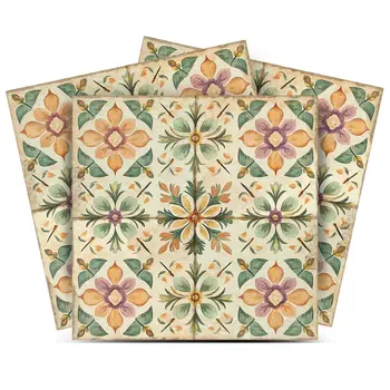 12" x 12" Green Vinyl Arabesque Peel And Stick Removable Tiles
