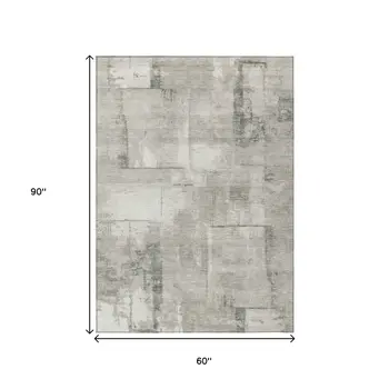 5' X 8' Beige And Gray Geometric Washable Indoor Outdoor Area Rug