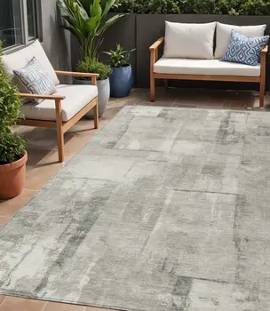 5' X 8' Beige And Gray Geometric Washable Indoor Outdoor Area Rug