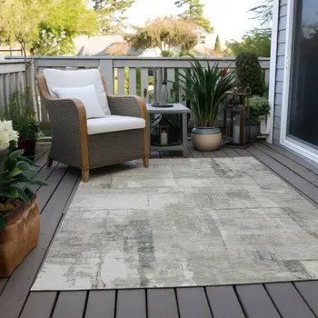 5' X 8' Beige And Gray Geometric Washable Indoor Outdoor Area Rug