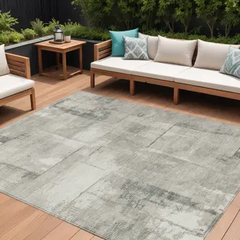 8' X 10' Beige And Gray Geometric Washable Indoor Outdoor Area Rug