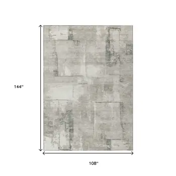 9' X 12' Beige And Gray Geometric Washable Indoor Outdoor Area Rug