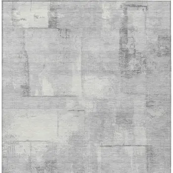 3' X 5' Gray And Silver Geometric Washable Indoor Outdoor Area Rug